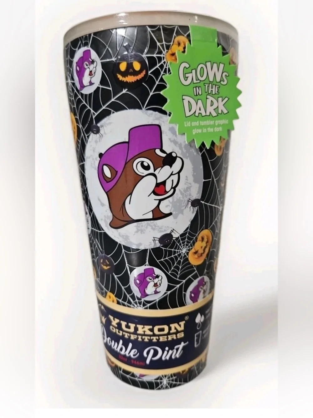 Buc-ee's Halloween tumbler Yukon Outfitters festive glow-in-the-dark spiderweb